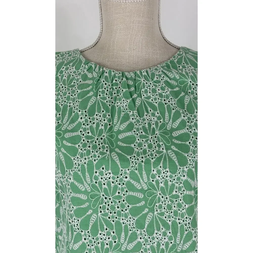 Loft Eyelet Shift Dress Short Flutter Sleeve Womens Size 6 Green White New